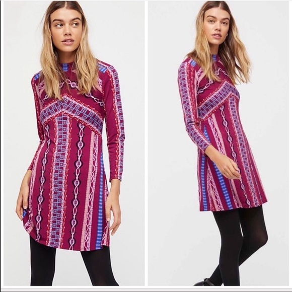 Free People Dresses & Skirts - Free People Stella Mini Long Sleeve Retro Mod 70’s Dress Medium
